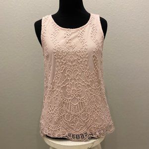 A. Byer Pale Pink Medium Length Top with Lace, size Small